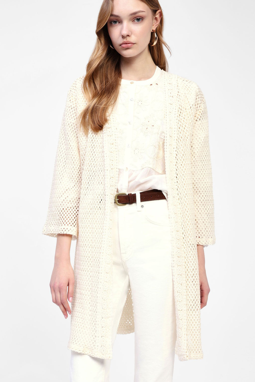 Long openwork coat