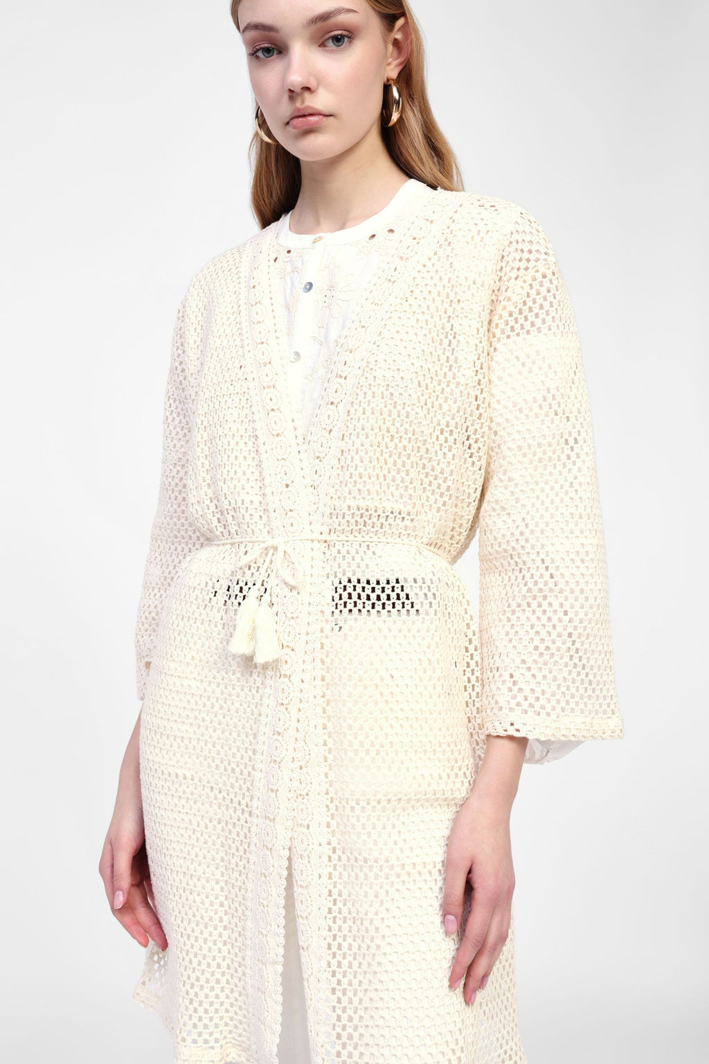 Long openwork coat
