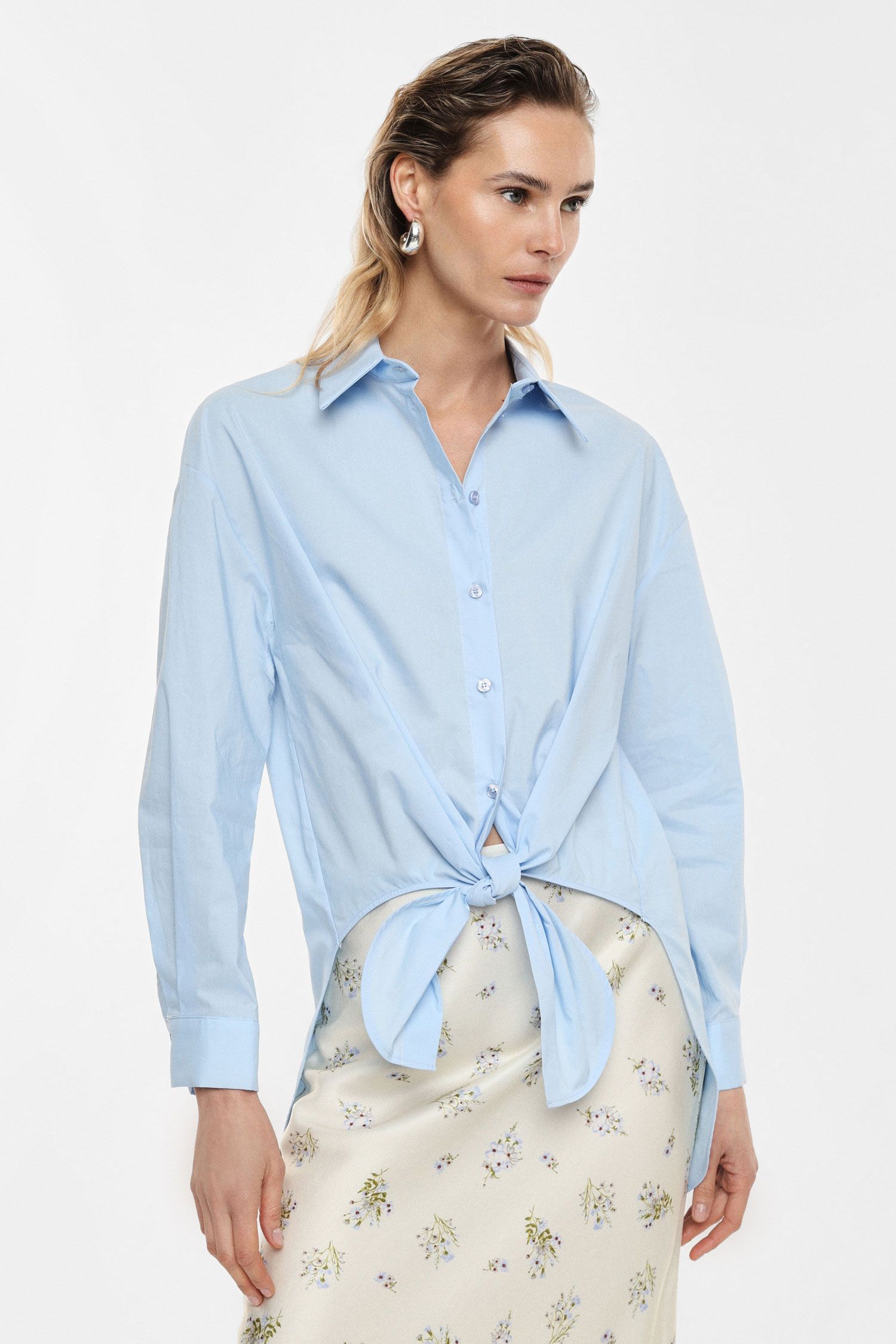Shirt with front tie detail