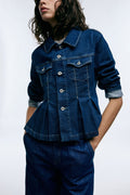 Denim jacket with pleats