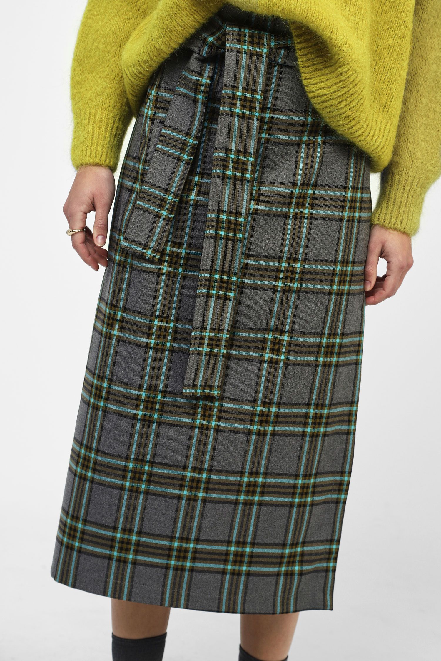 Wrap tartan midi skirt