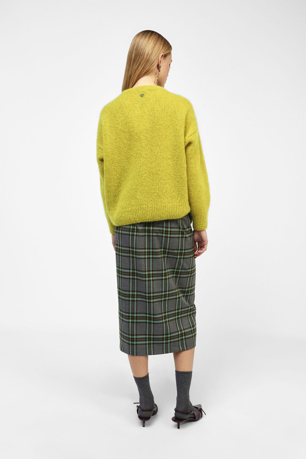 Wrap tartan midi skirt