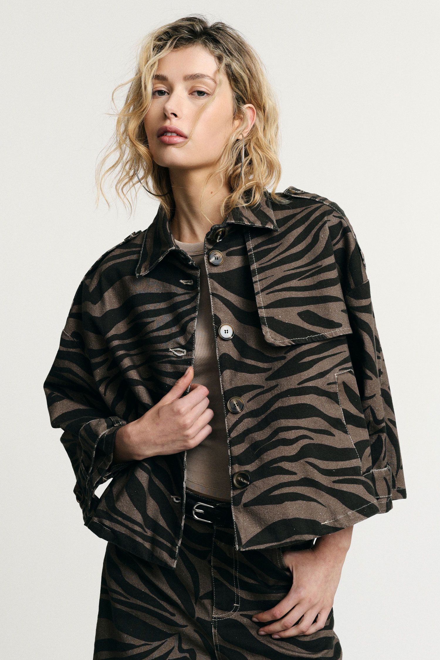 Animal print denim jacket