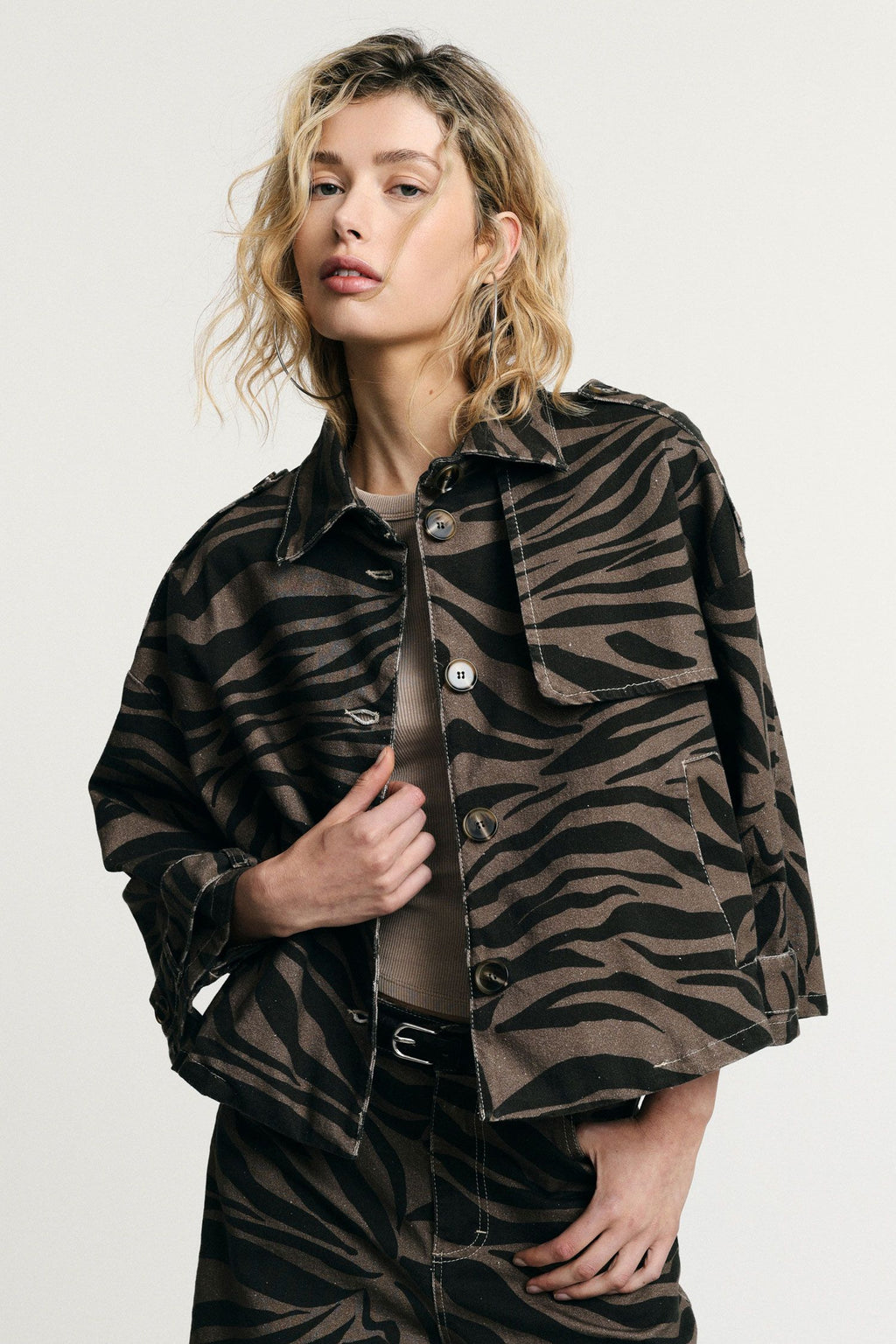 Animal print denim jacket