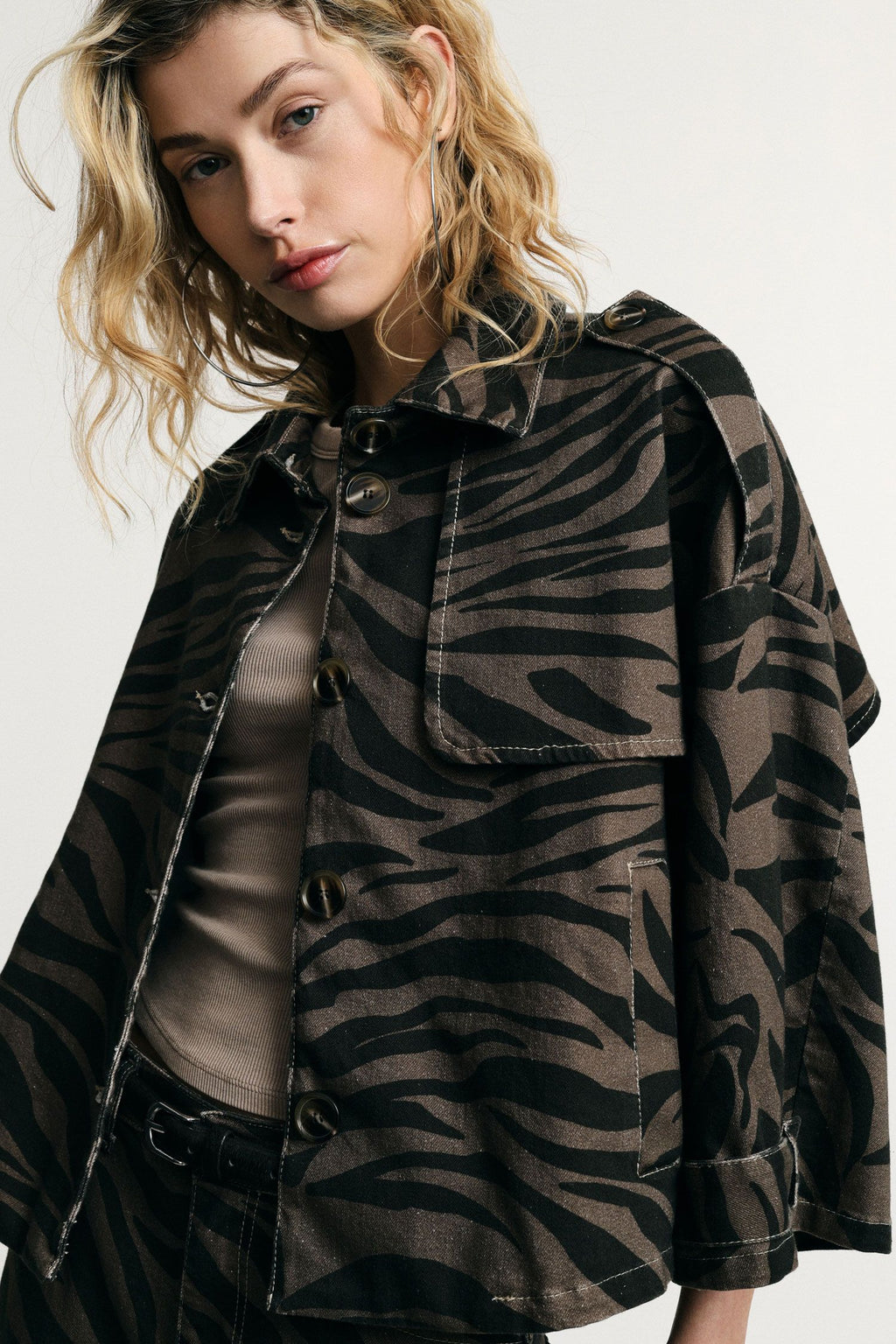 Animal print denim jacket