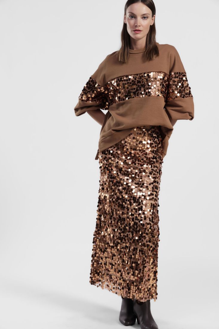 All-over sequin midi skirt