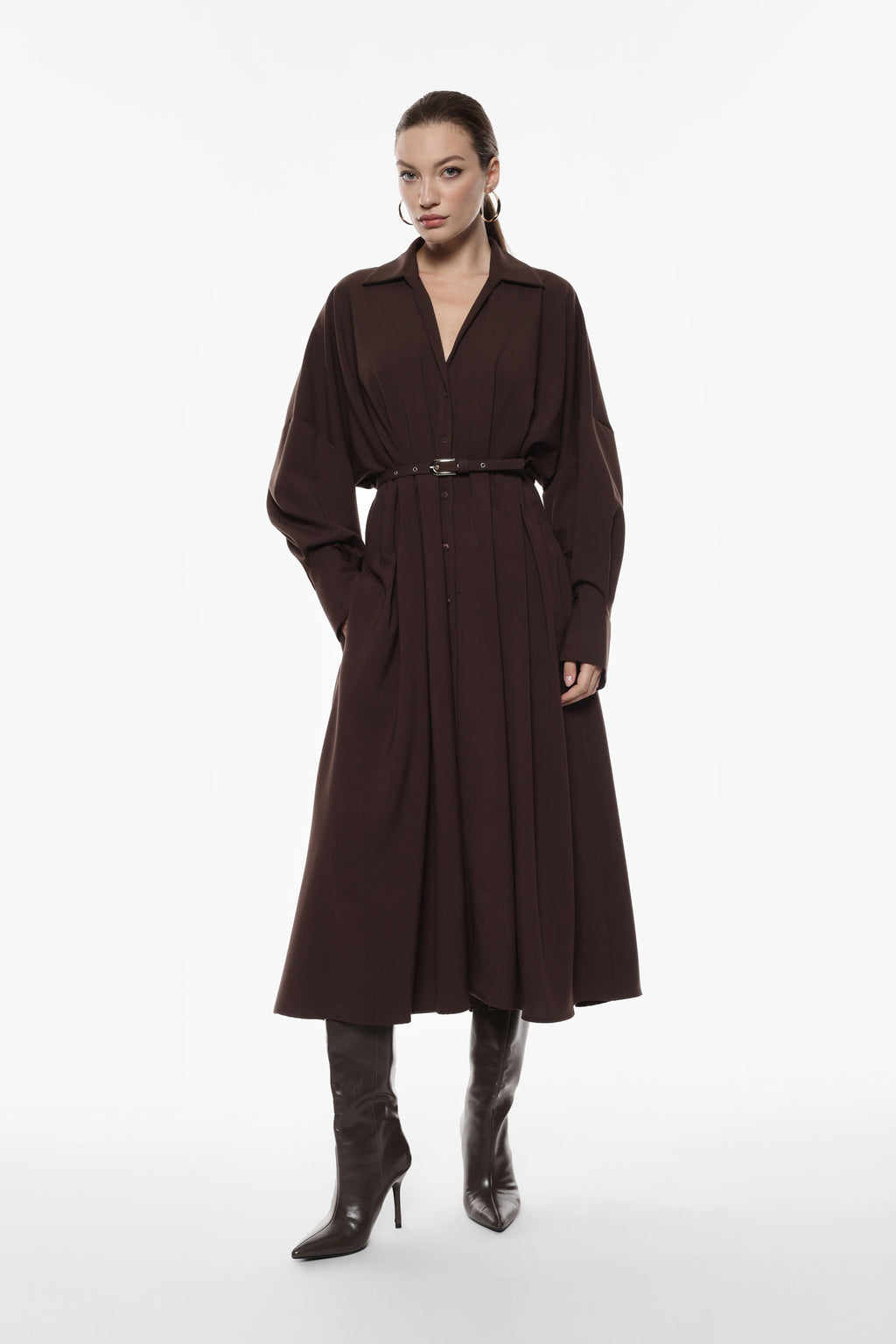 Long shirt dress with slim belt detail