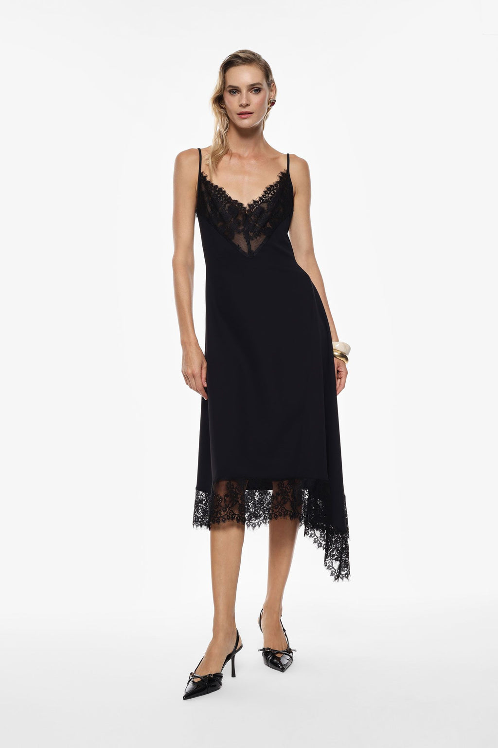 Midi lace asymmetric dress