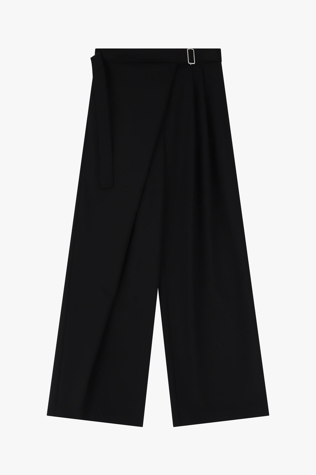 Trousers with wrap closure and buckle
