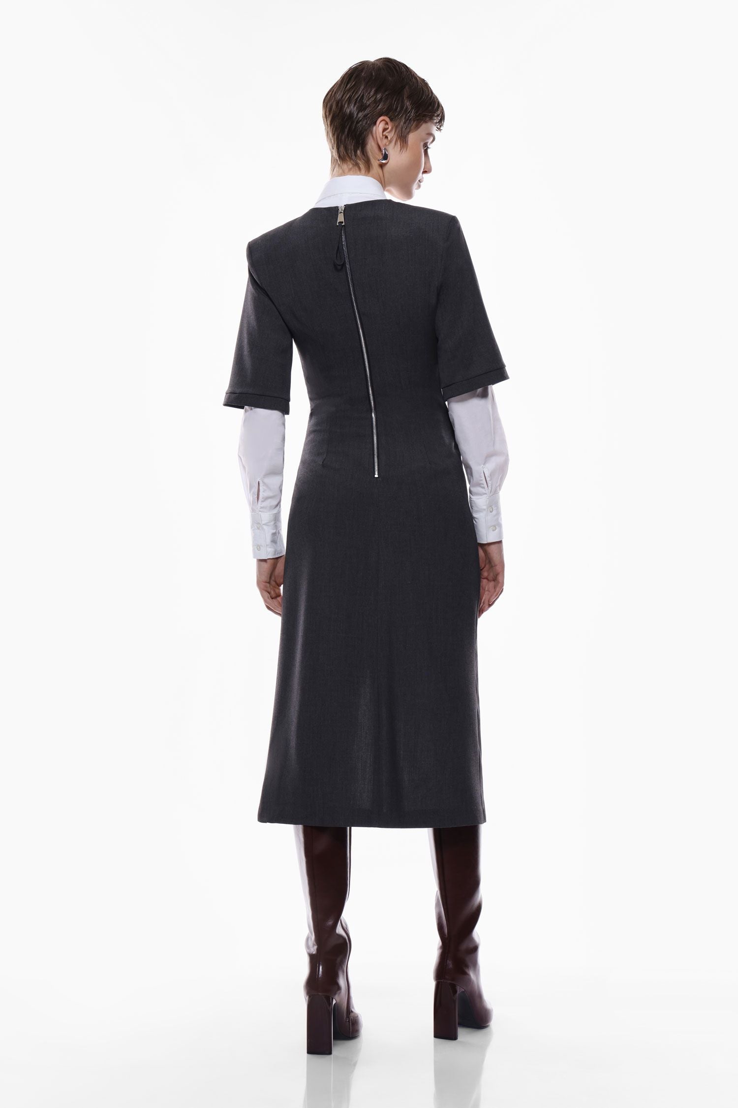 Midi dress with draping and zipper