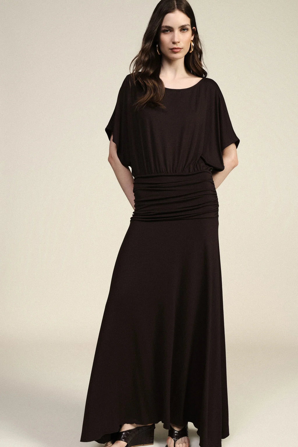 Midi dress with grained belt