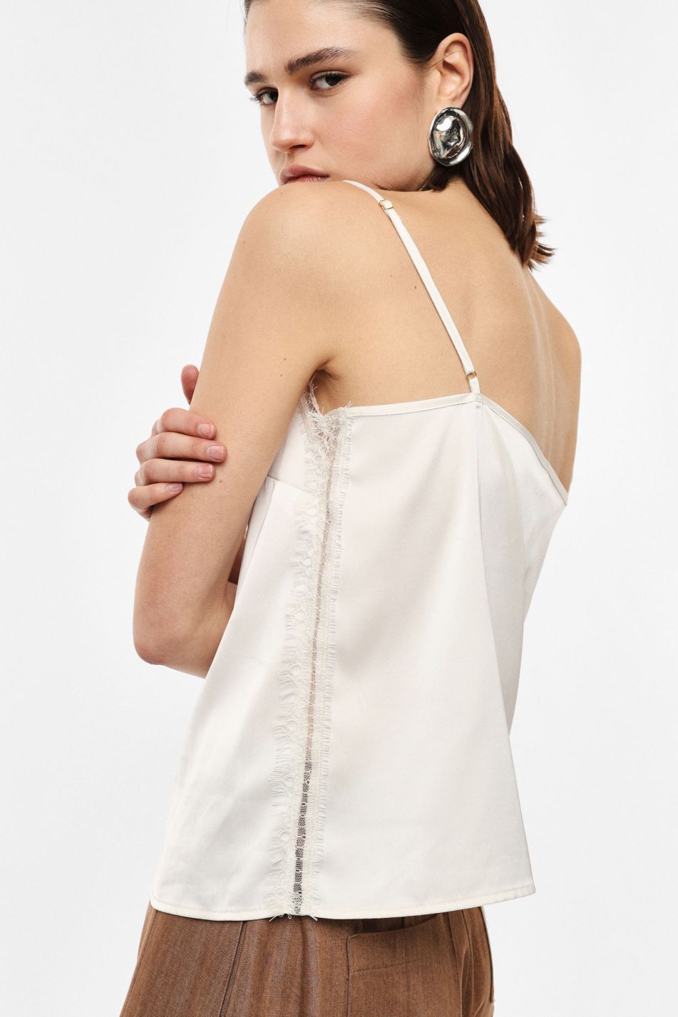 Top with thin straps and lace trim