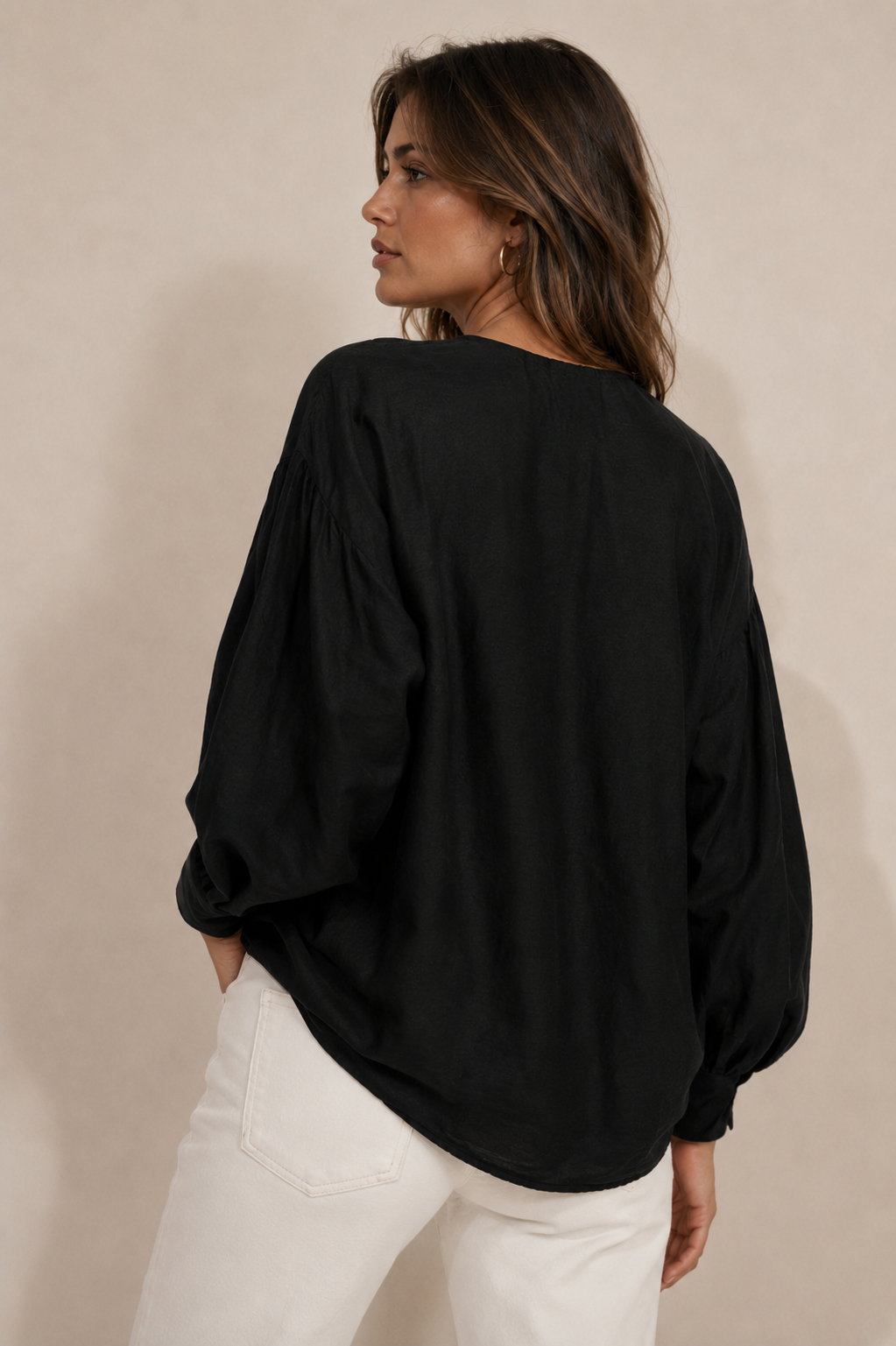 Blouse with front ruffle