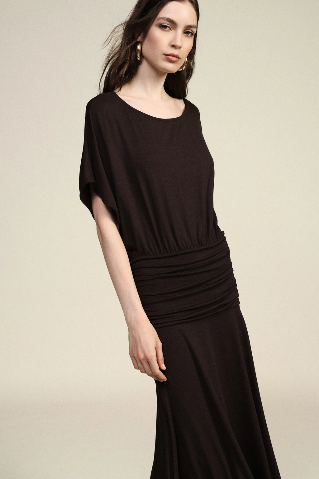 Midi dress with grained belt