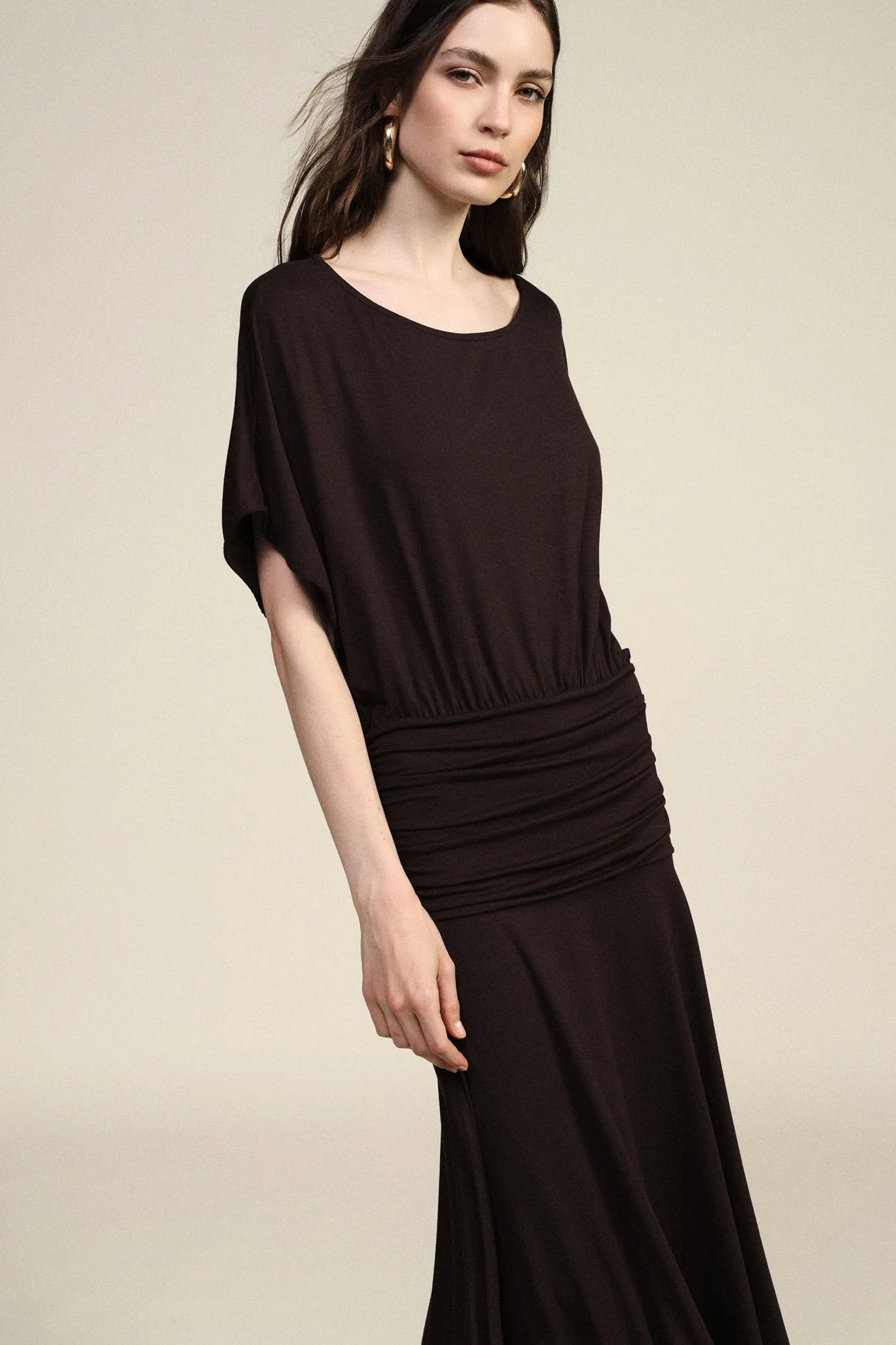 Midi dress with grained belt