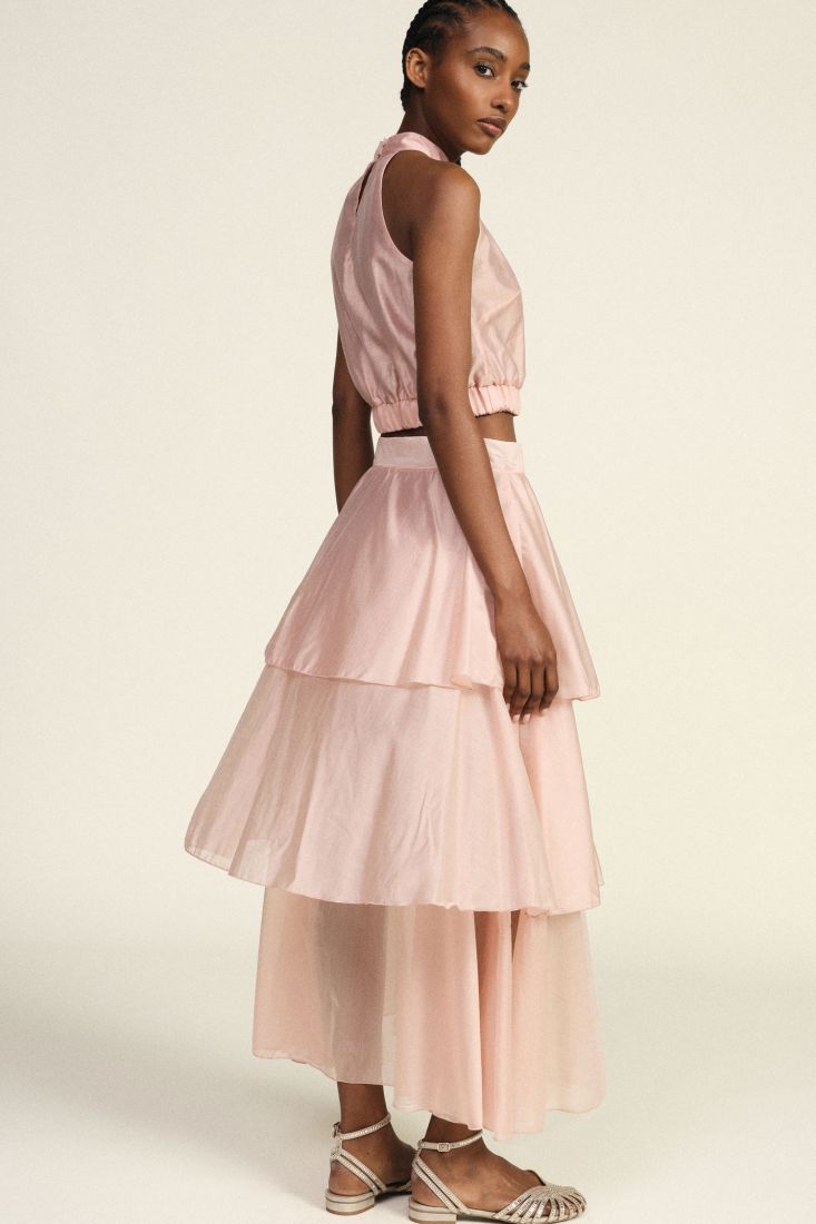 Long skirt with tiered ruffles