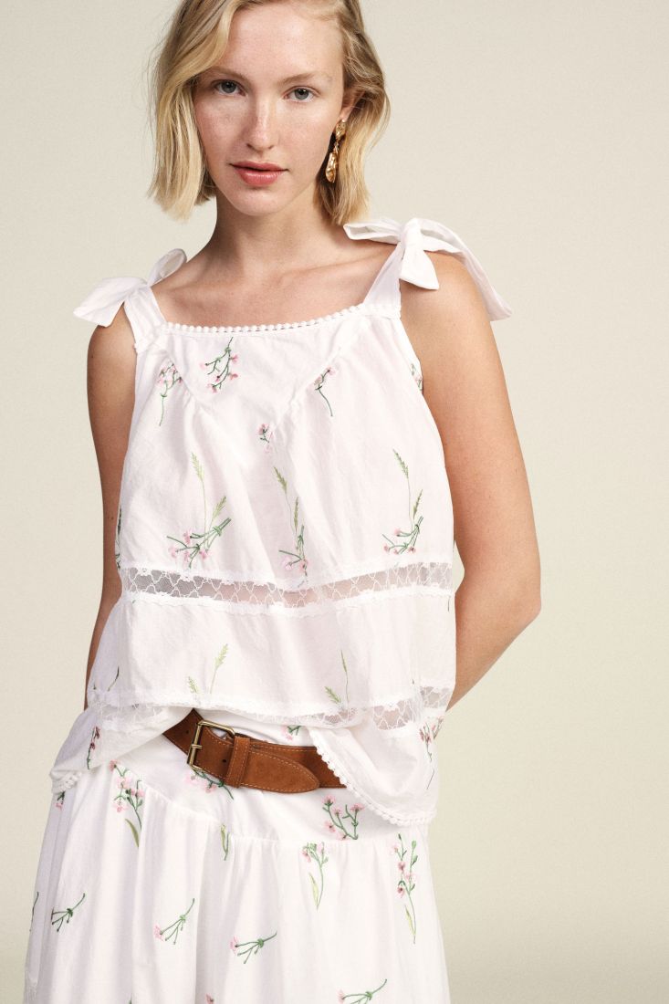 Top with floral embroidery