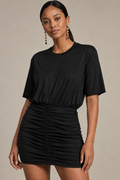 Short dress with gathered skirt