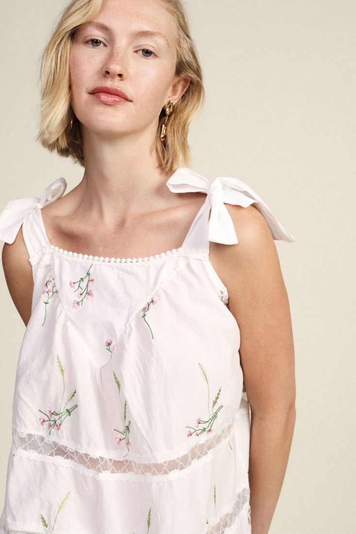 Top with floral embroidery