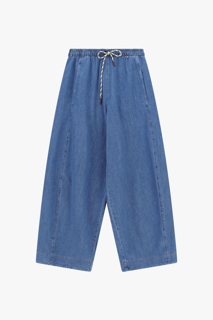 Wide leg trousers with high waist drawstring