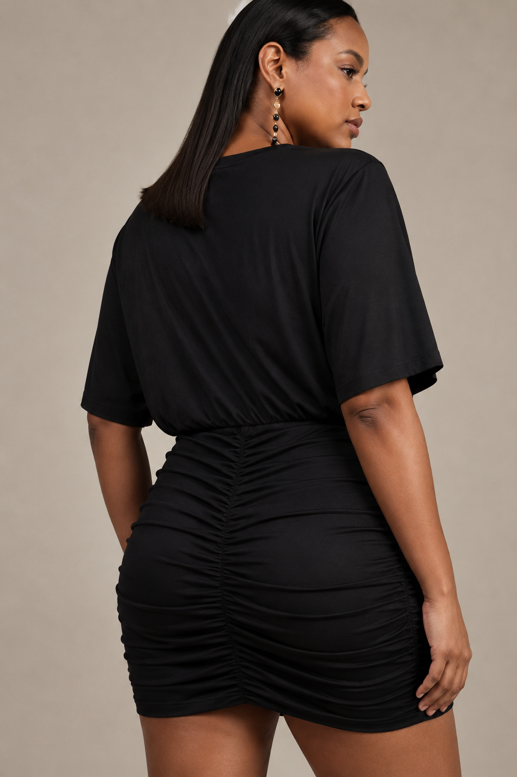 Short dress with gathered skirt