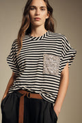 Striped t-shirt with sparkling front pocket
