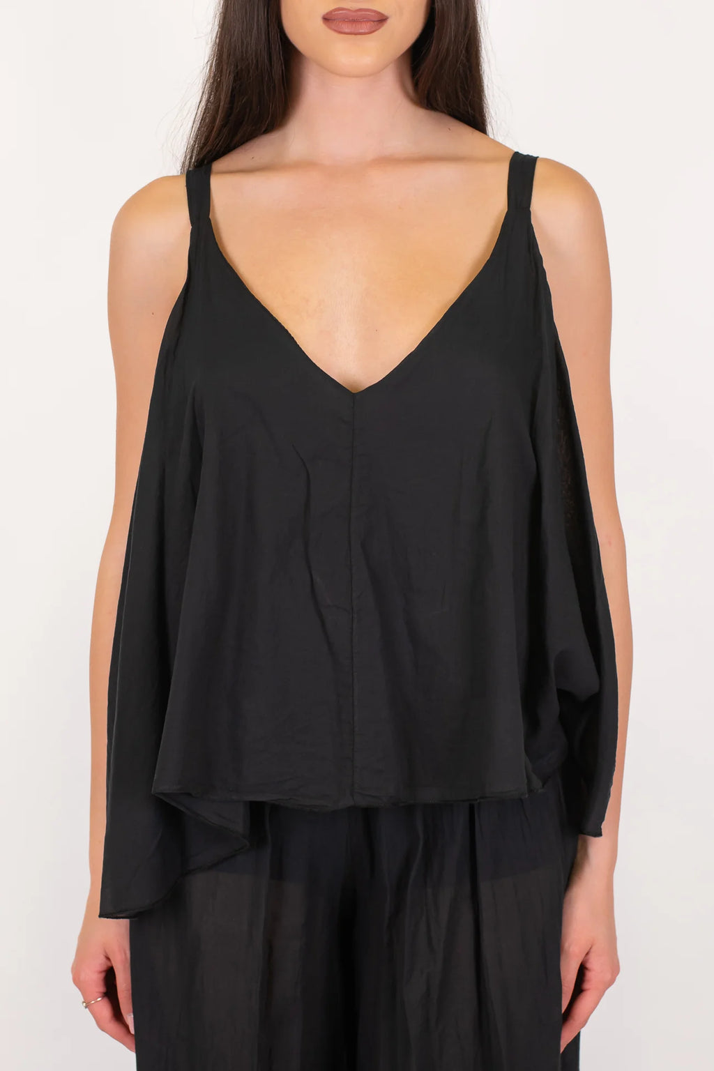 Flowy top with straps and asymmetric hem
