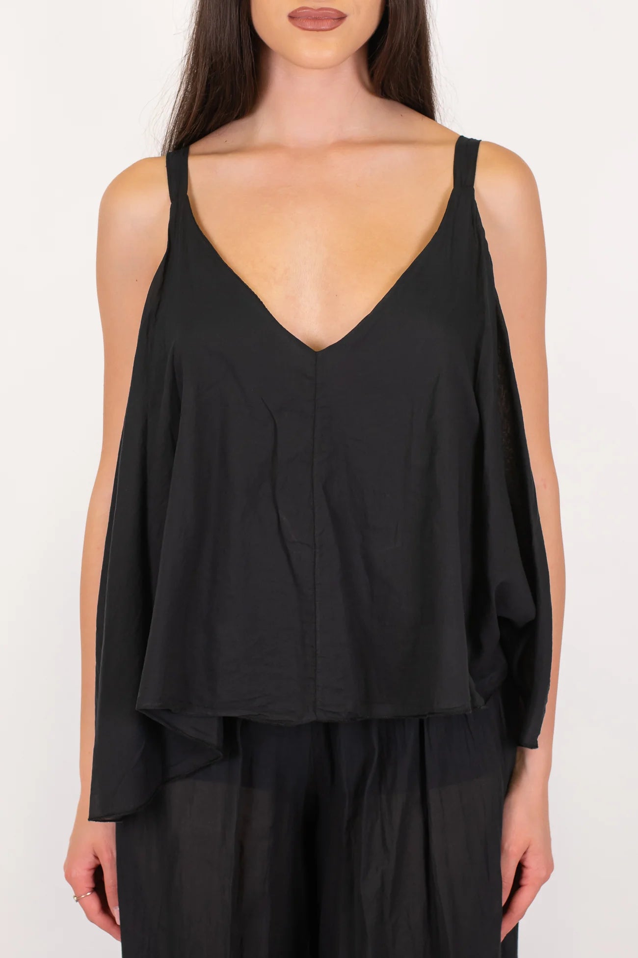 Flowy top with straps and asymmetric hem