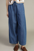 Wide leg trousers with high waist drawstring