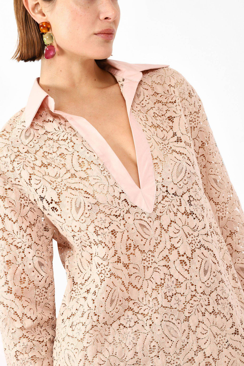 Sheer-look lace shirt