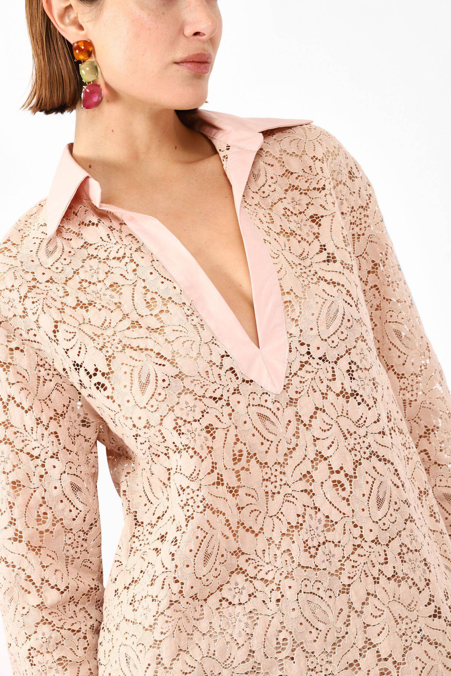 Sheer-look lace shirt