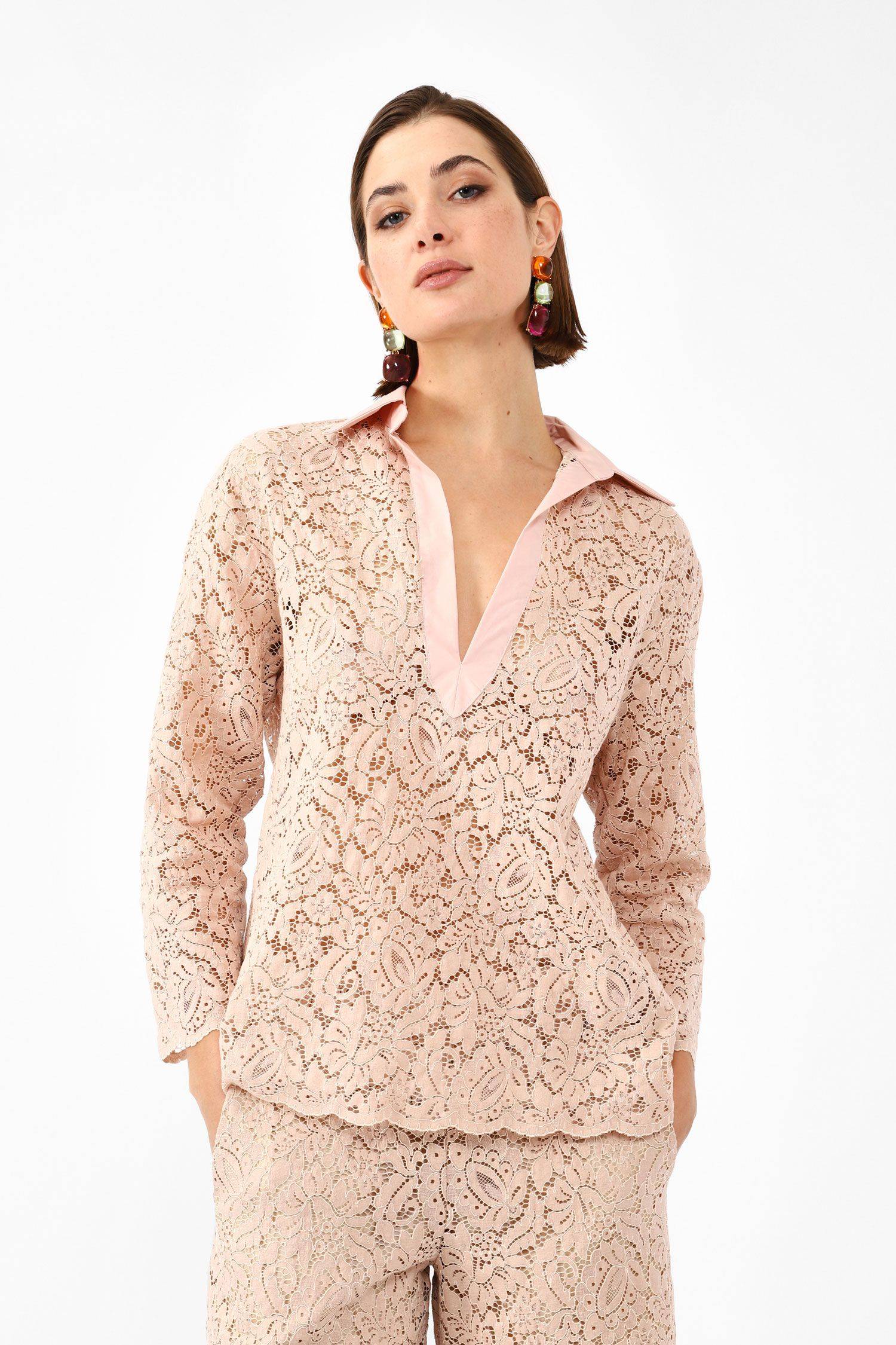 Sheer-look lace shirt