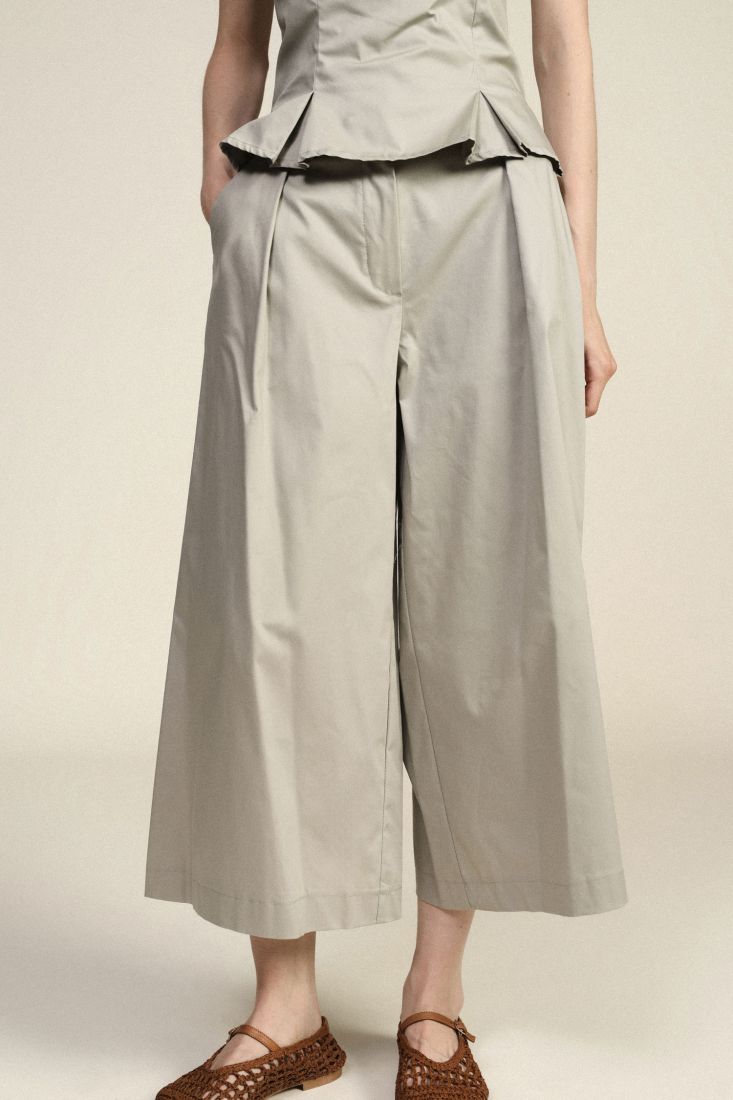 Trousers wide-leg high waist pleated