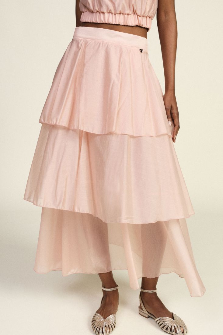 Long skirt with tiered ruffles