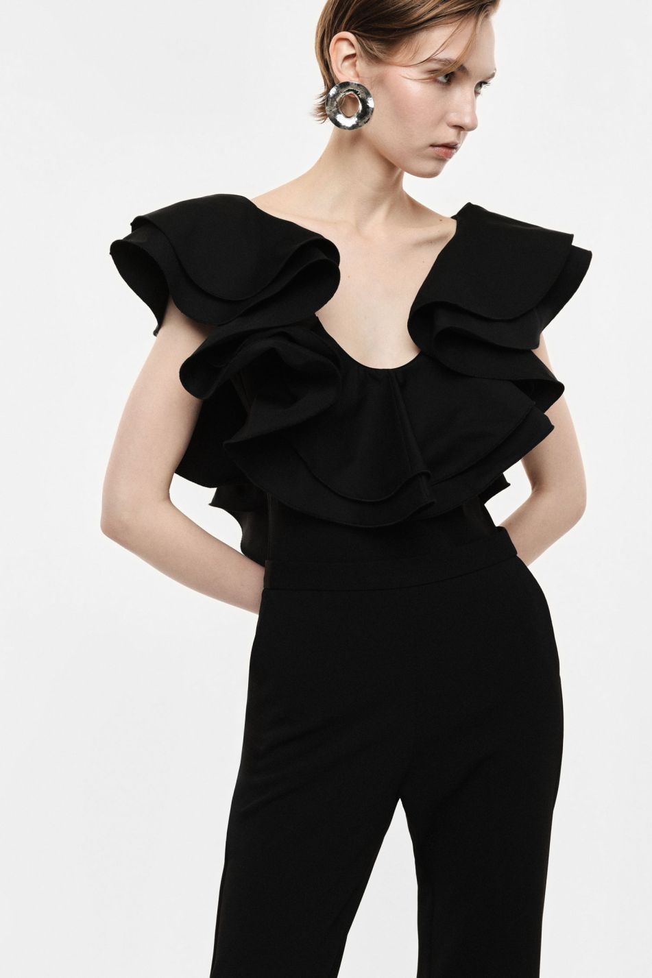 Bodysuit with shoulder ruffles