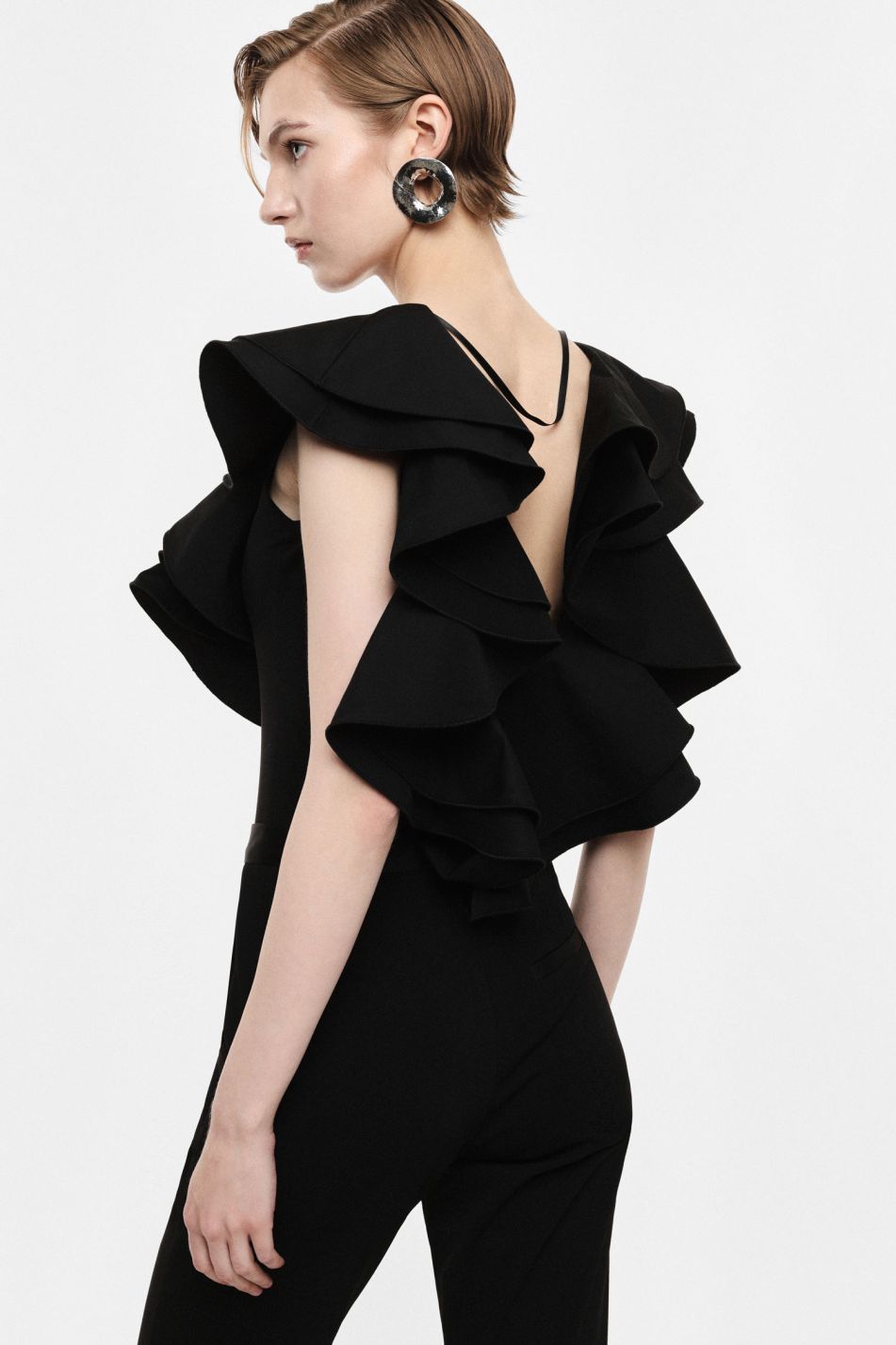 Bodysuit with shoulder ruffles