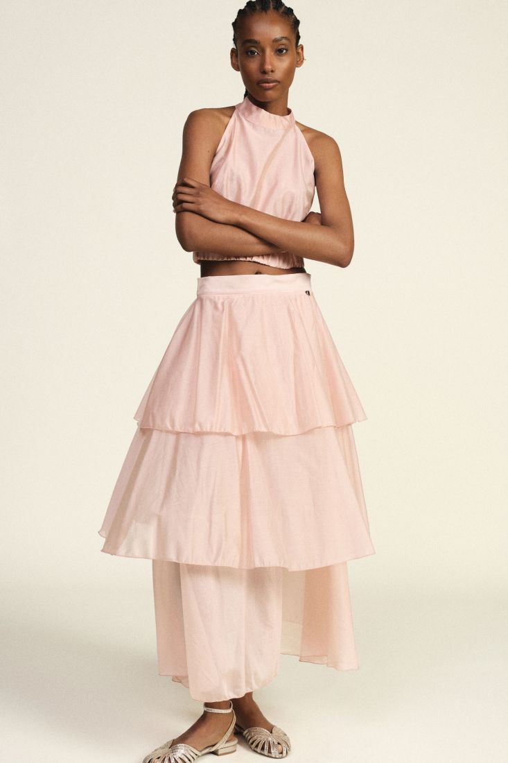 Long skirt with tiered ruffles