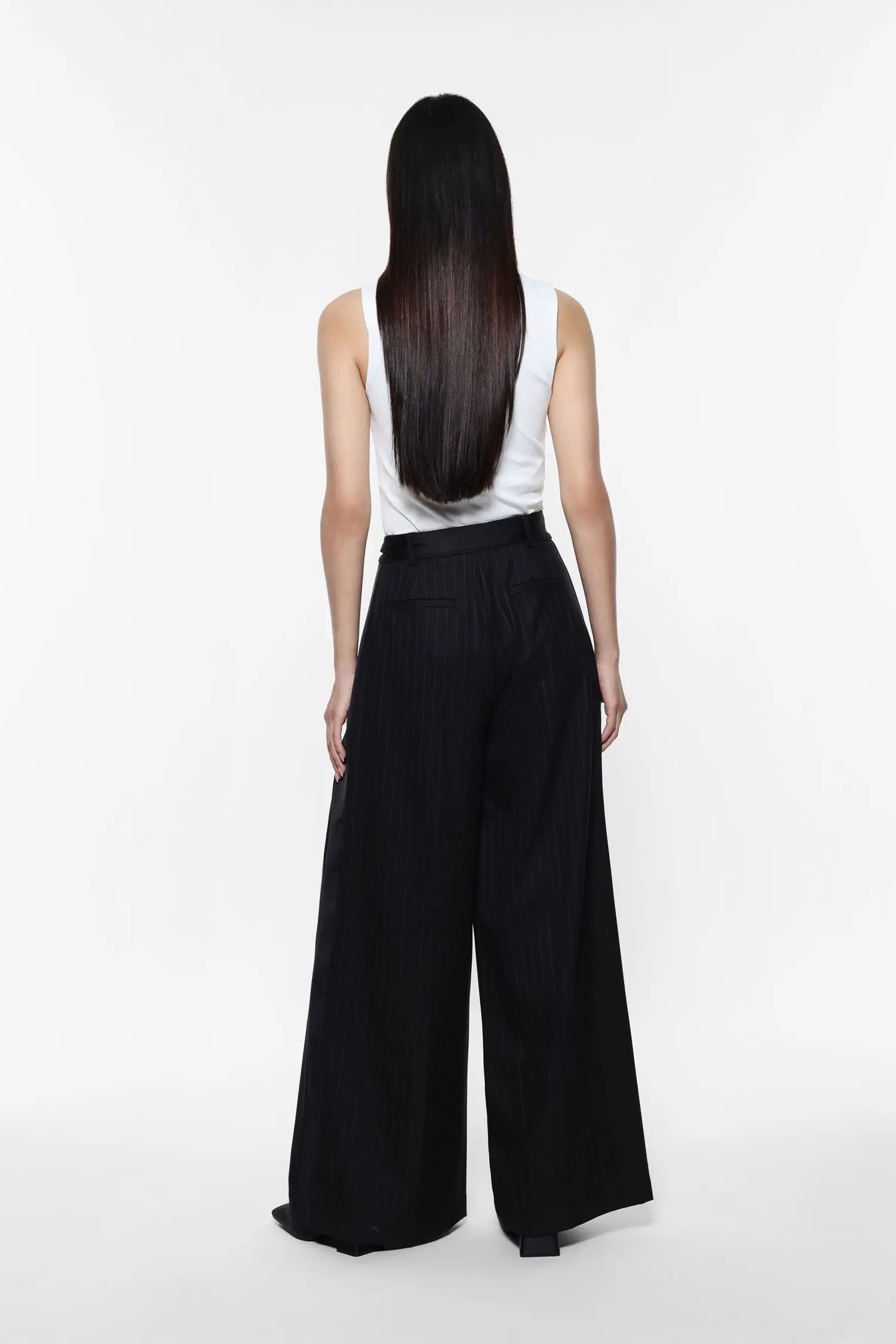 Wide-leg striped trousers with belt