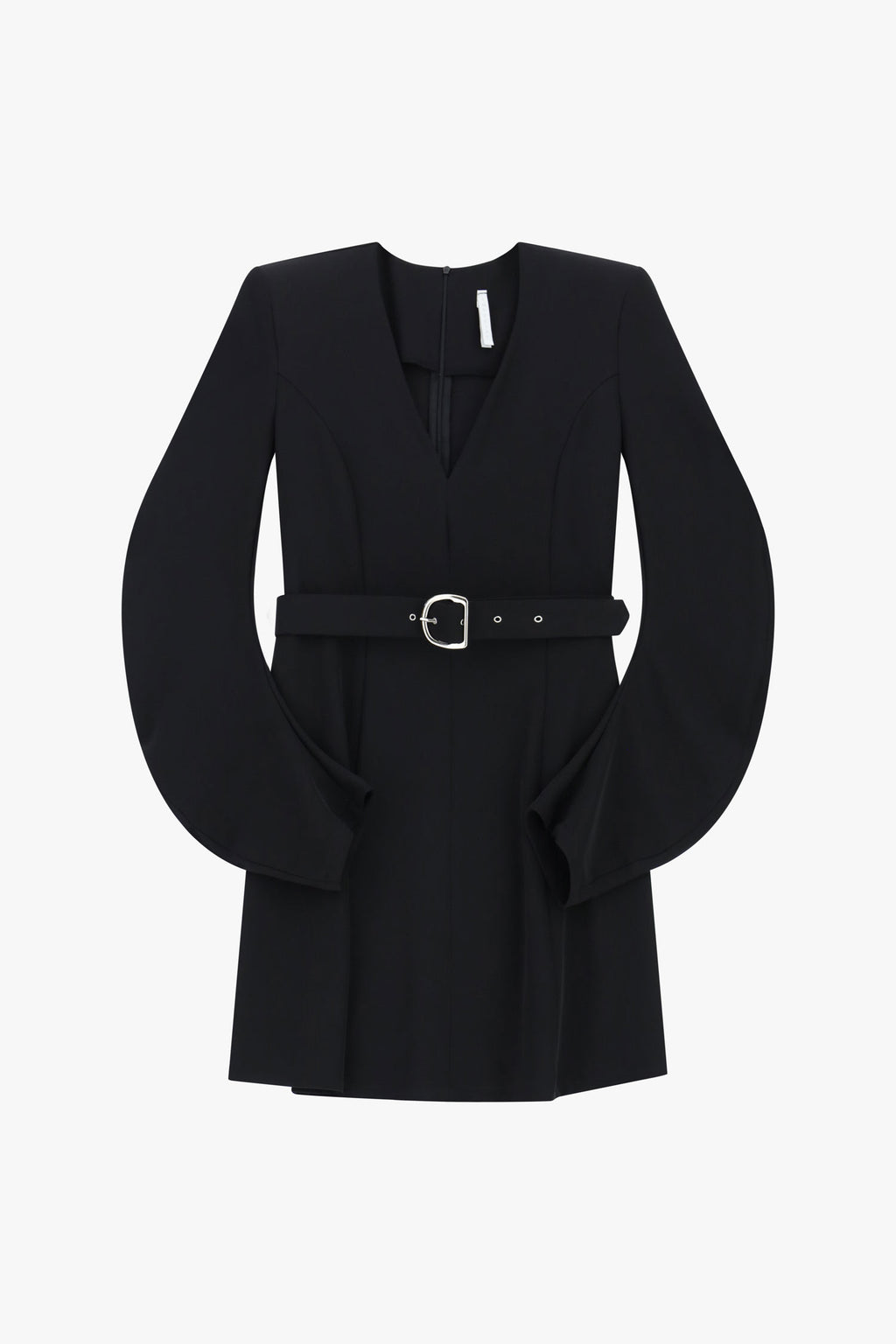 Short dress with belt and V-neckline