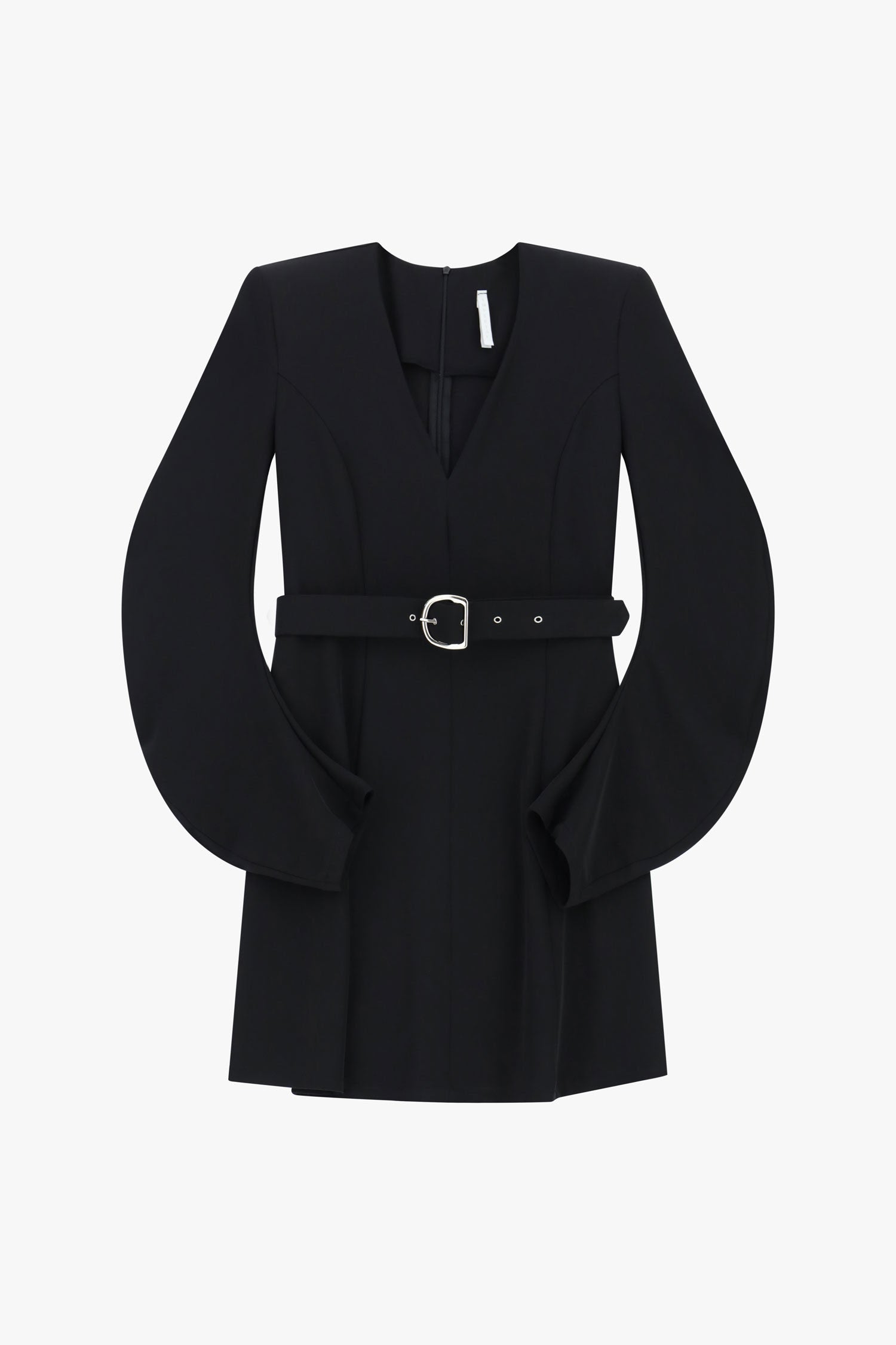 Short dress with belt and V-neckline
