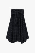 Midi skirt with check pattern and tied belt