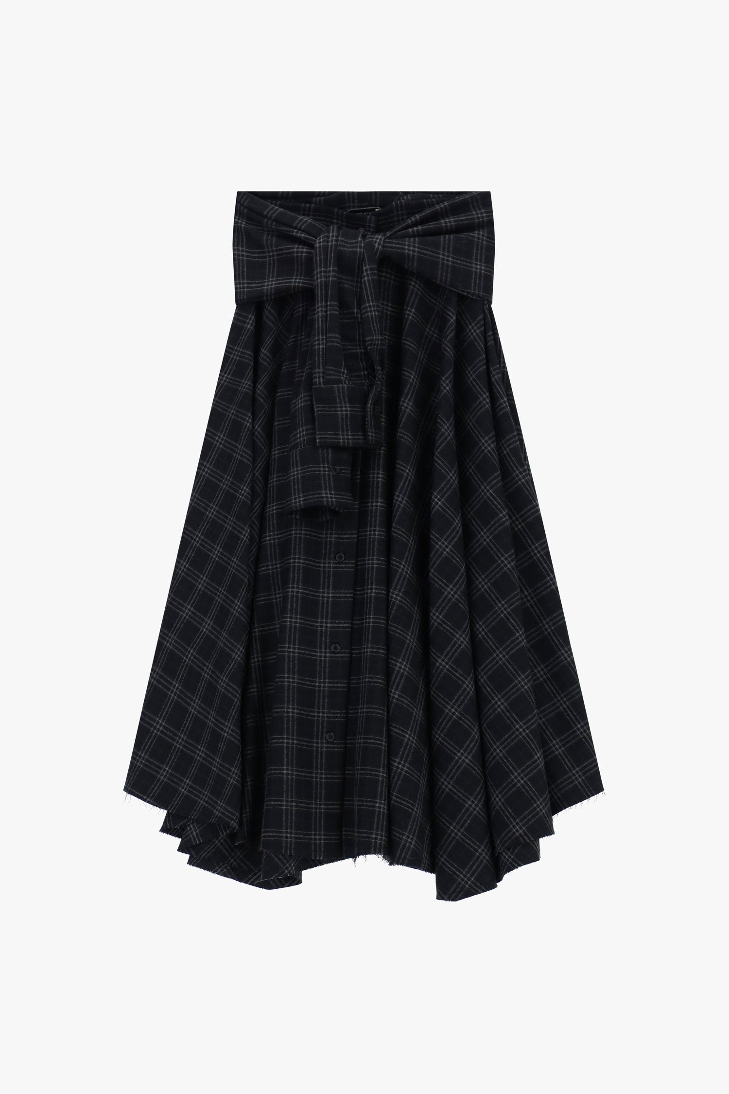 Midi skirt with check pattern and tied belt